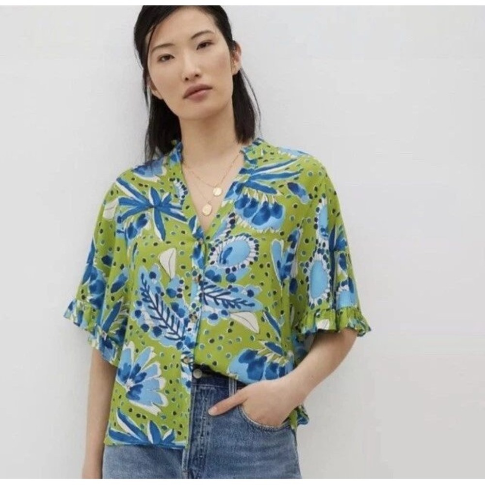 Vera‎ Neumann for Anthropologie Valley Flutter Sleeve Buttondown Blouse Size S